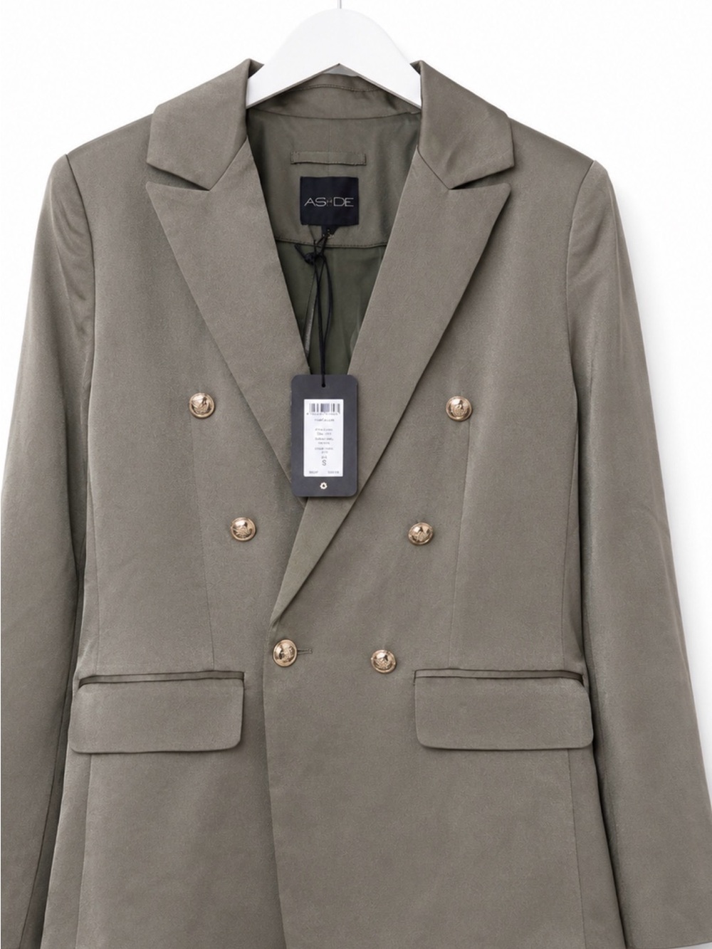 Taupe Satin Double-Breasted Blazer S - Picture 2 of 3